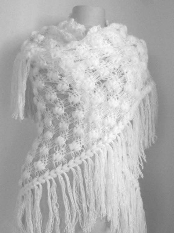 White Crochet Shawl Wedding Bridal Shawlknitting 3549