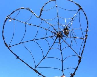 Twisted Barbed Wire Heart With Spider Web And Spider Made to Order