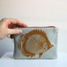 Fish Print Change Purse Recycled Denim Zipper Wallet