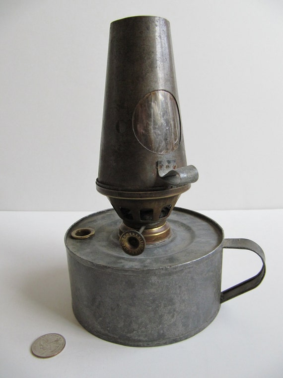 Antique Galvanized Metal and Brass Kerosene Oil Lamp L.R.