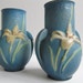 Vintage Pair of Roseville Vases "Blue Zephyr Lily", Pottery 1940's Lilies