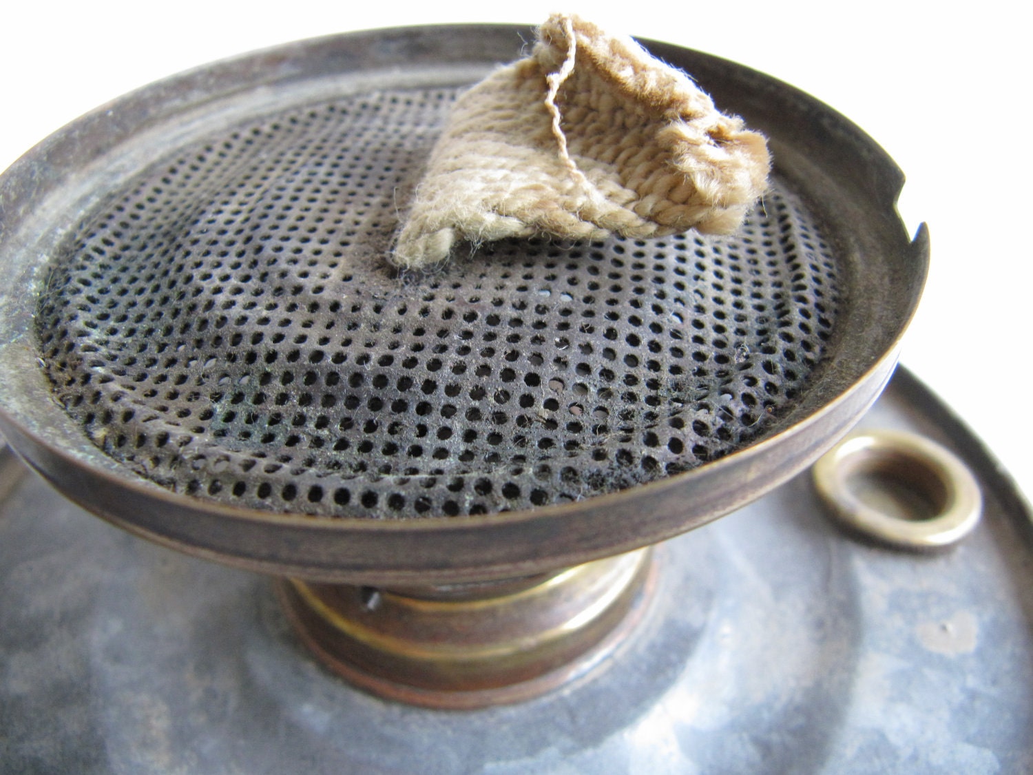 Antique Galvanized Metal and Brass Kerosene Oil Lamp L.R.