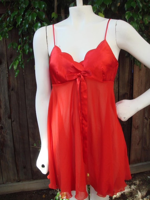Vintage Victoria's Secret Red Chiffon Nightgown Slip