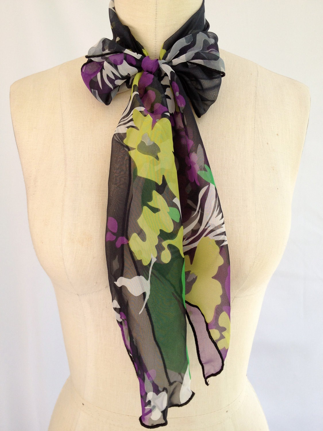 Multi Use Chiffon Scarf Purple Floral