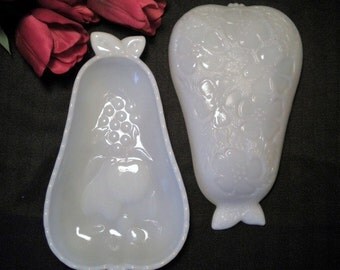 Pair of Vintage Milk Glass Pear Plate/Snack Tray/Dish/Spoon Rest