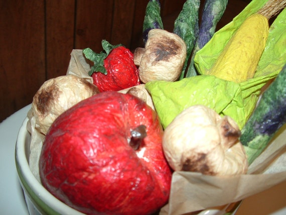 11 Piece Paper Mache Vegetable and Fruit Arrangement in 1980