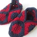 Granny Square Slippers in Navy and Dark Red - Women's Size Medium