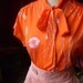 Tomato Red with Flowers 1970s short sleeved secretary blouse