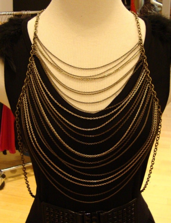 Items similar to Brass and Antique Gold Vest Necklace on Etsy