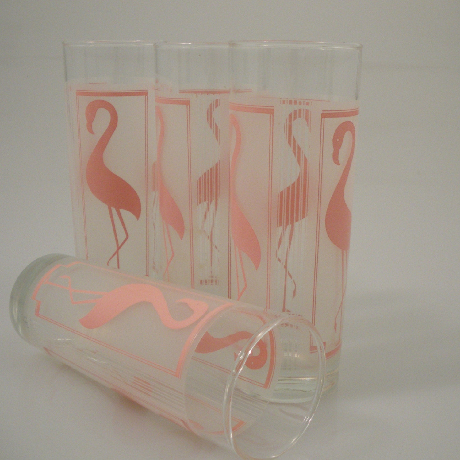 Vintage Pink Flamingo Glasses Set Of 4 6633