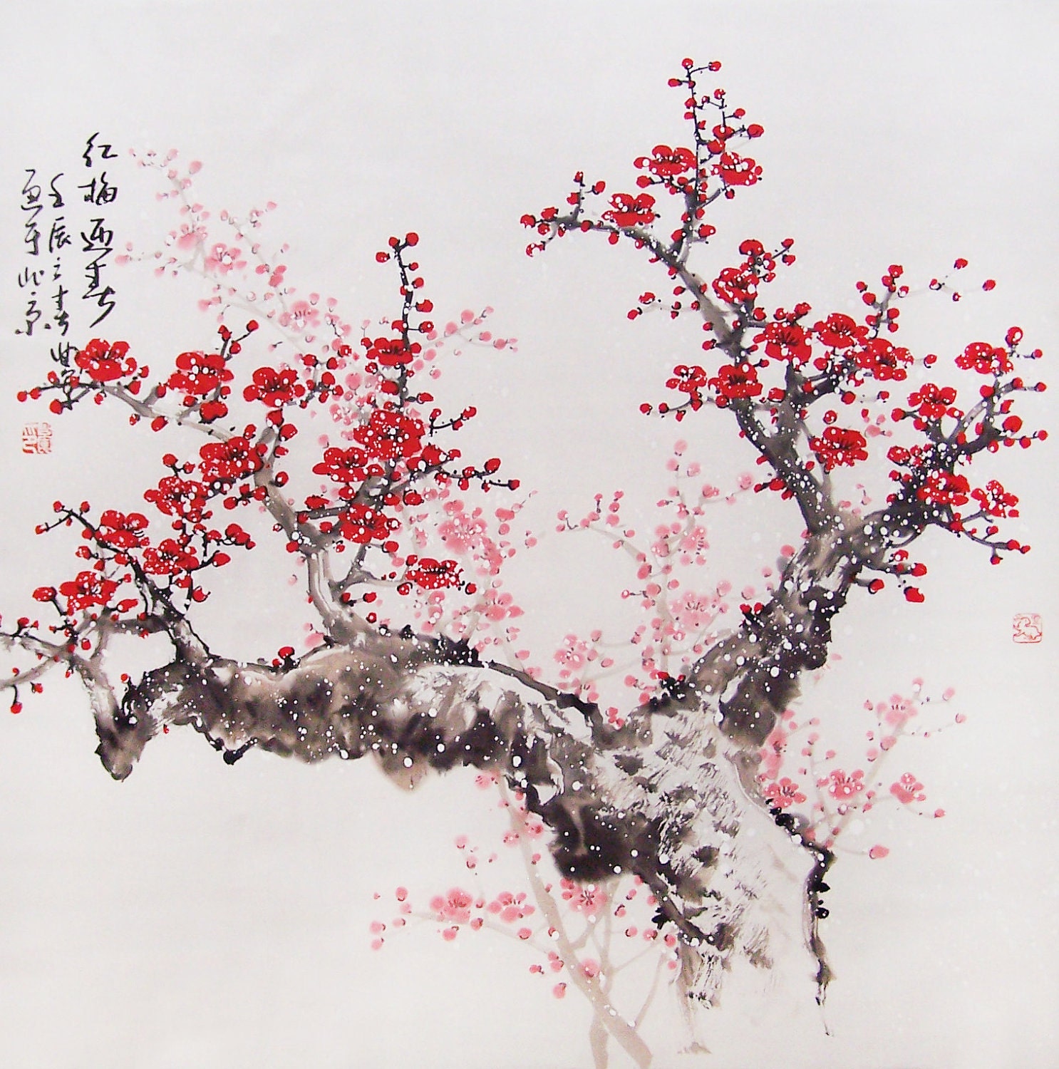 Original painting chinese art Lovely cherry blossom tree