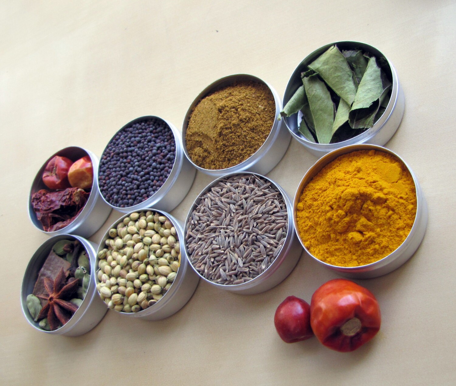 INDIAN Spice Kit with Recipes 48 mm dia / 8 tins