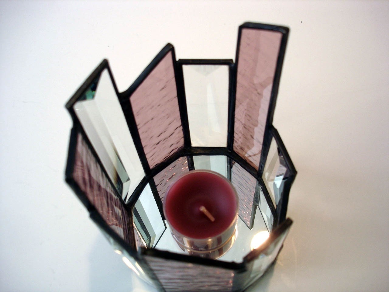 Candle Holder Stained Glass Tea Light Holder Mauve 2025