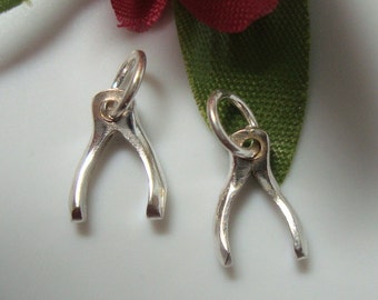 Tiny Wishbone, GOOD LUCK Charm, 2 pcs, Sterling Silver Tiny Wishbone Good Luck Charm
