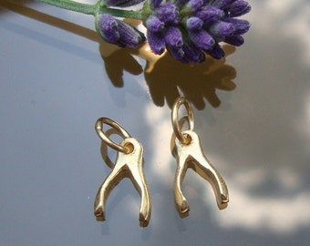 4 pcs, 24K gold vermeil over Sterling Silver Tiny Wishbone Good Luck Charm
