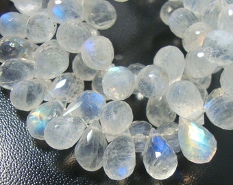 Rainbow Blue Moonstone Micro Faceted Teardrop Briolette, 10 pcs, 5-6x3-4mm, Very Fine Quality