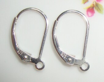 Bulk 10 pcs, 16X10 mm, 925 Sterling Silver Plain Leverback Earrings Findings, secure closures, Open Loop, Hallmarked, EW-0026