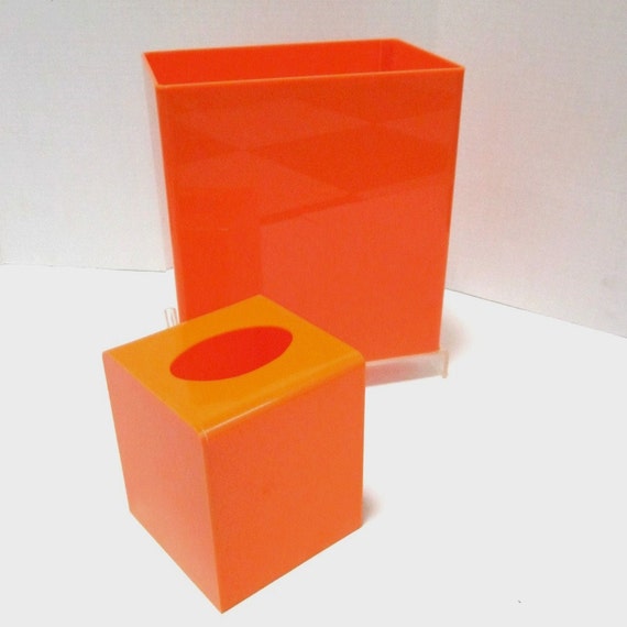 Orange Plexi Trash Can and Tissue Box Cover