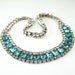 Vintage Necklace Clear Aqua Blue Rhinestone Antique Jewelry