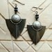 Oreo Tribal// Art Deco tribal arrowhead geometric dangle earrings -brass, black and creme marble
