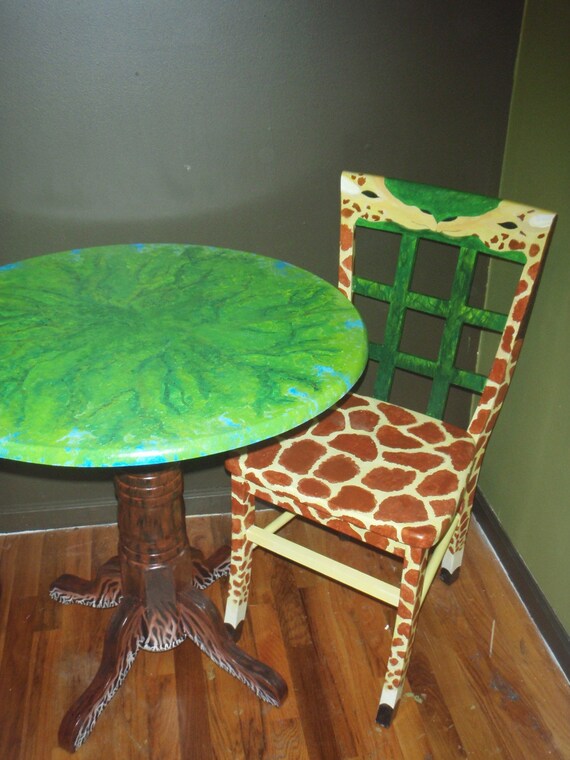 Items similar to Hand Painted Giraffe Chair and Tree Table Set on Etsy
