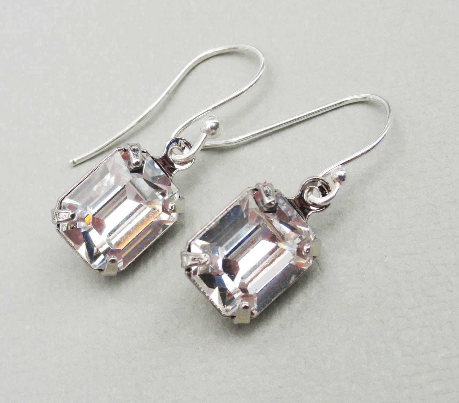 Clear Swarovski crystal Square Cut Earrings STERLING SILVER