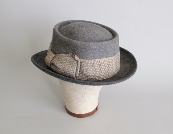 Vintage 1950s MENS Hat : 50s Grey Pork Pie Fedora