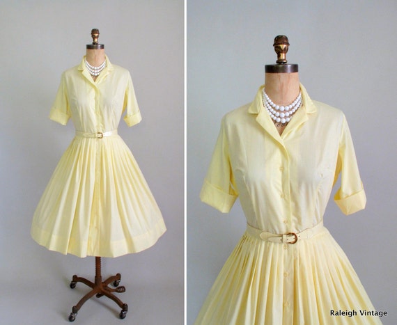 Vintage 1960s Dress : 50s 60s Yellow Shirtwaist by RaleighVintage