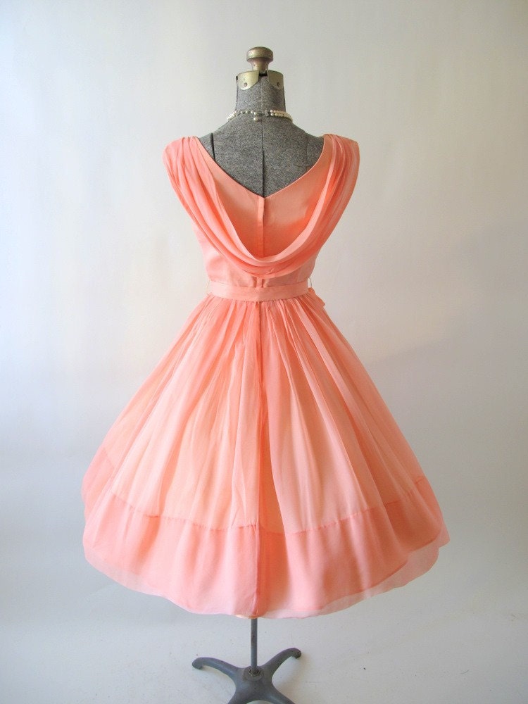 Vintage 1950s 60s Georgia Peach Cocktail Dress