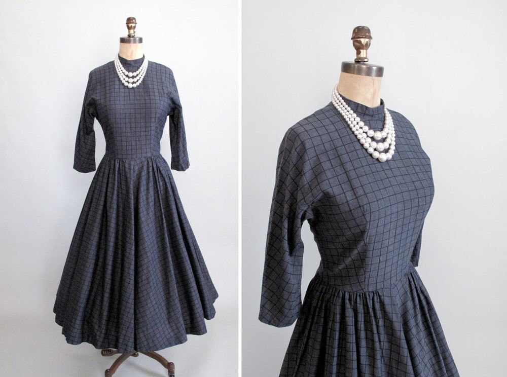 Vintage 1950s Dress : 50s Mad Men Winter Day Dress