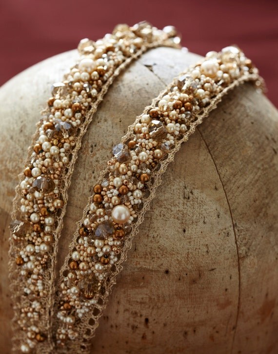 Gold & Bronze Beaded Headpiece Double Band Style 102