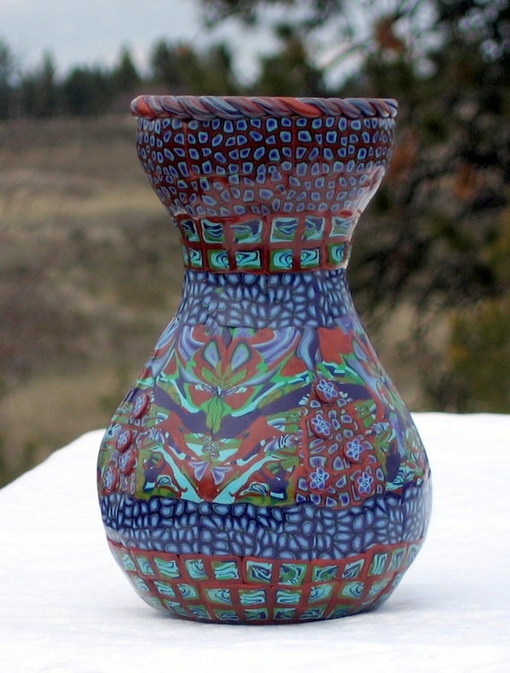 Polymer Clay Vase 6.5 inch Glass Vase Covered with by jbwolen