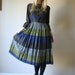 Sale Sale Sale 50s Taffeta Fall/Winter Gray Brown Navy and Chartreuse Shirt Dress Size Small sm (0-2)