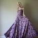 70s Dress Purple Wine and Pale Pink Floral Gown with Full
