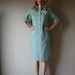 LAST CHANCE 80s Striped Tunic Dress Cream and Green Cotton Collar Caftan Fit Oversized Shift Dress Size Small-Medium sm med md (0-2-4-6)