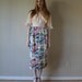 70s Novelty Pencil Skirt French Greenhouse Garden Party Floral Print Stripes Wiggle High Waisted Summer Size Small-Medium sm med md (0-2-4)