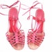 Vintage 80s HALSTON Red Leather Woven Sandals with Ankle Ties Size 6