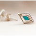 Turquoise Tiny Stud Earrings - Vintage Sterling Silver 1970's Southwest Native American geometric diamond design - post