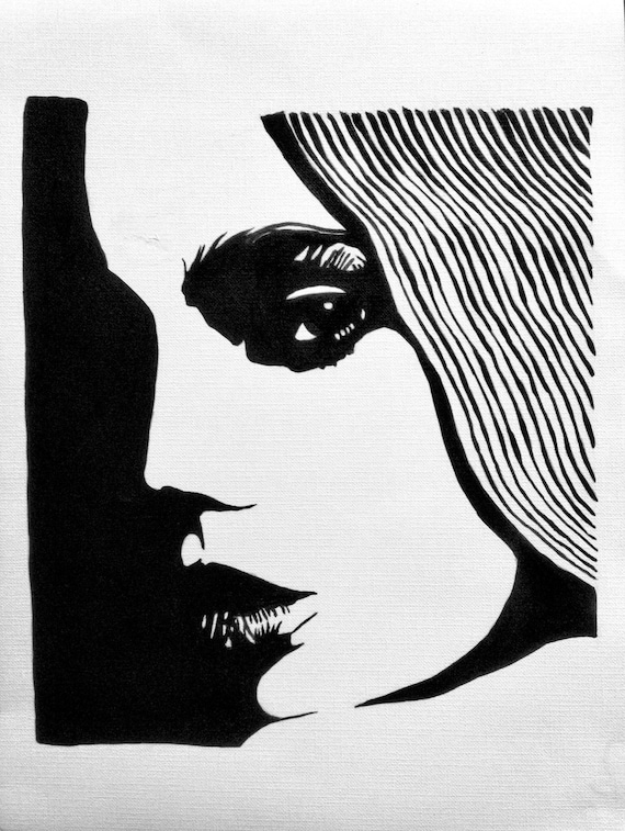 Original Painting Female Face Silhouette