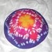 Tie Dyed Cotton Fabric Kippah, Purple, Red, Magenta,Yellow in Geometric pattern., Lined, 7 1/2" diameter.