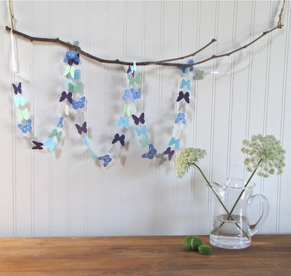 Blue Butterflies Sewn Paper Garland by Whimsy Pie blue