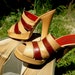 Vintage heeled sandals : striped kidskin sabot mules - size 5.5 - 70s - Made in italy - New and Never Worn