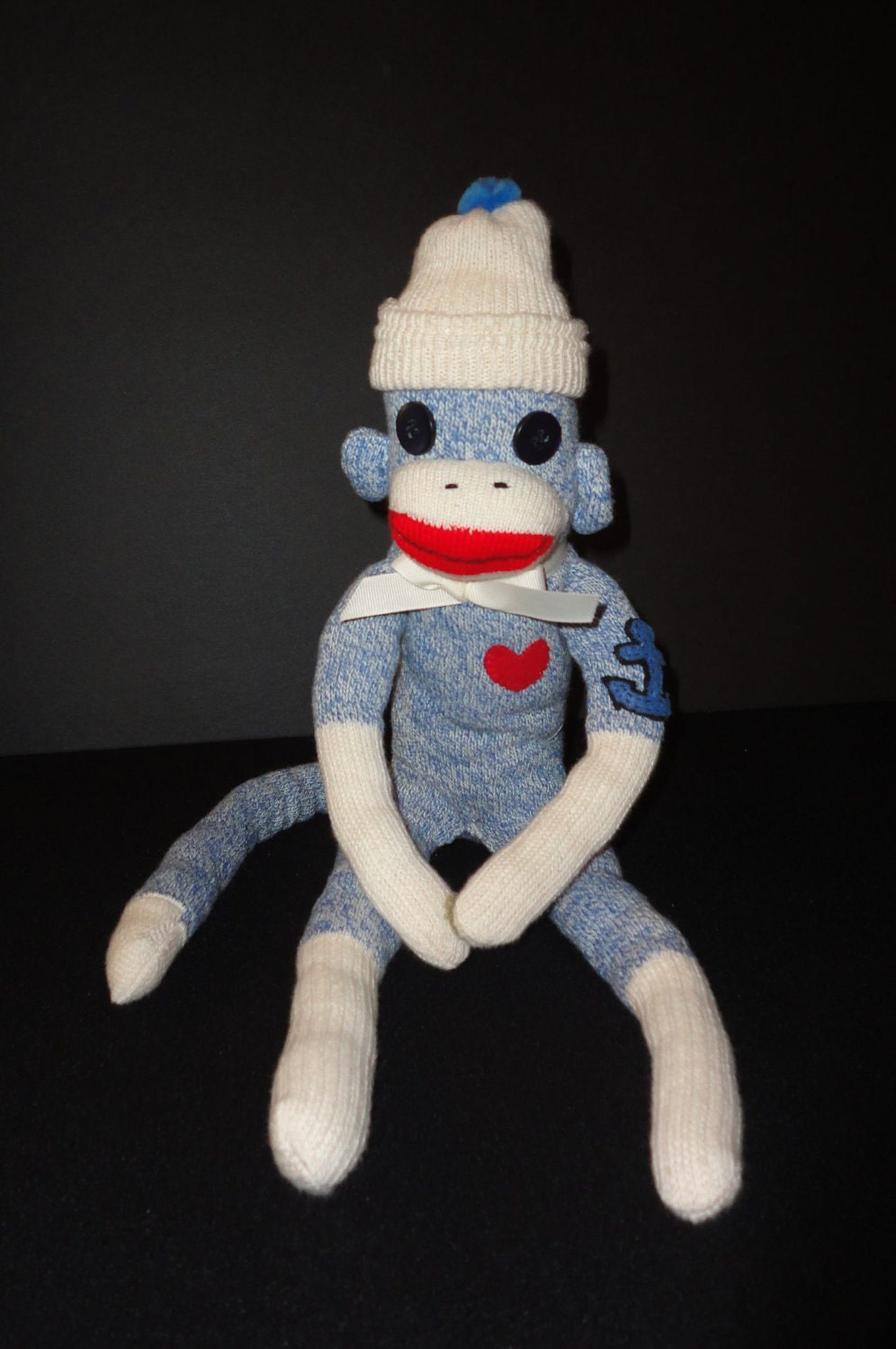 Blue Sock Monkey Doll with Anchor Tattoo