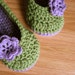 Womens Crochet House Slippers- Tea Green and Orchid