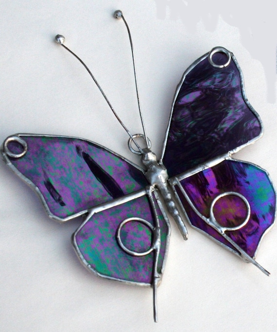 Purple Iridescent Stained Glass Butterfly
