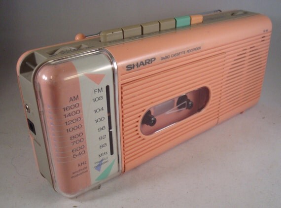 Sweet Pink Retro 80's Sharp Boombox Cassette Radio by serine23