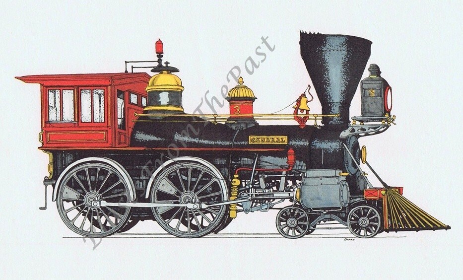 Vintage TRAIN Print c.1862 'The General' Adorable