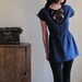 Ocean blue nautical shirt - navy and black lace tunic with applique and buttons, vintage bohemian style - small
