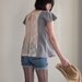 Grey Skies - loose cotton tunic, apricot lace back - small medium large