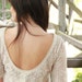 Scoop back lace blouse - rustic sheer antique ivory lace, vintage bohemian style - small